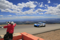 Tesla Roadster PP02 by Drive eO crossing the finish line of Pikes Peak Hill Climb